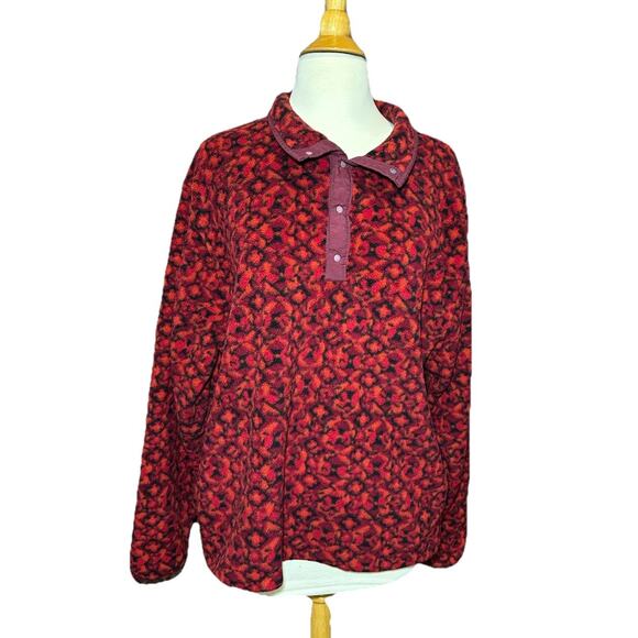 LL Bean Fleece Jacket Pullover Sweatshirt Red Design Vintage XL By Measurement - Picture 1 of 13